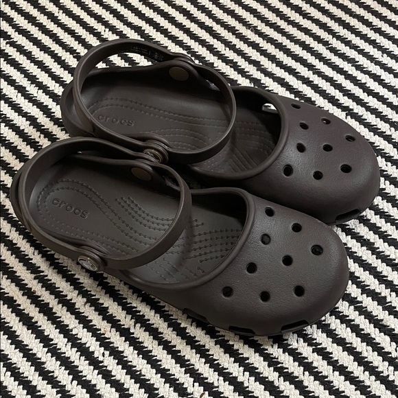 CROCS Shoes Crocs Mary Jane Dark Brown Clogs With Adjustable Strap crocs-shoes-crocs-mary-jane-dark-brown-clogs-with-adjustable-strap